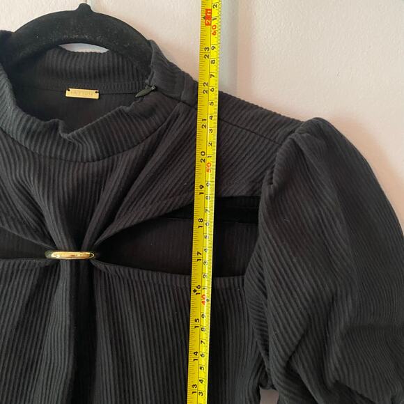 Cult Gaia Women's size XS Black Mora Top Ribbed Cut-Out Long Sleeve Blouse - Picture 10 of 11